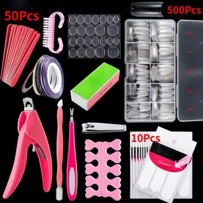 Kit Faux Ongles Nail Art 12 Capsules + Colle - French Naturel, Prêt à Poser