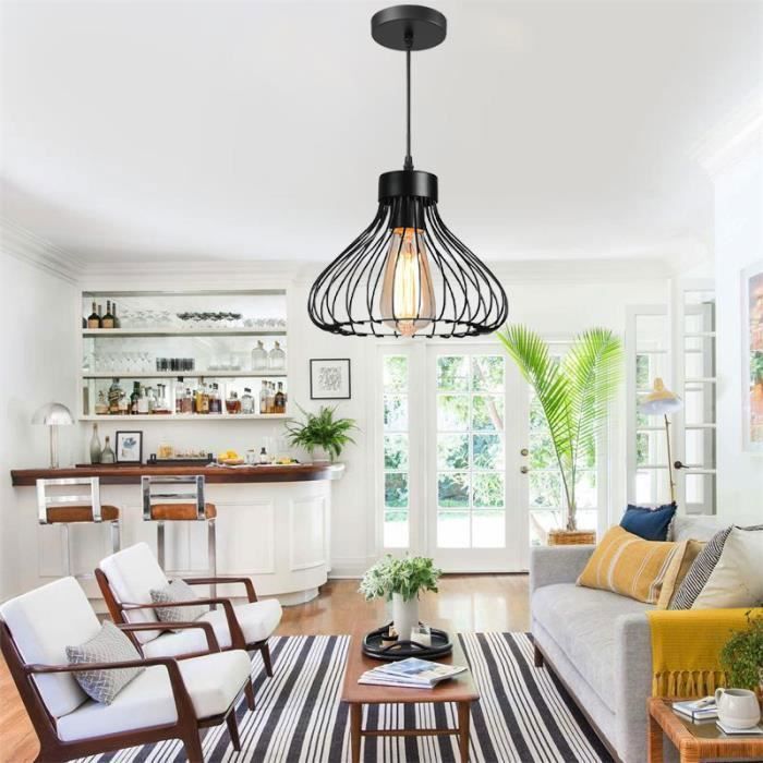 Plafonnier Lustre Hofstein – Style Moderne – Bois Marron/Noir – Pour Salon/Séjour/Cuisine – Neuf
