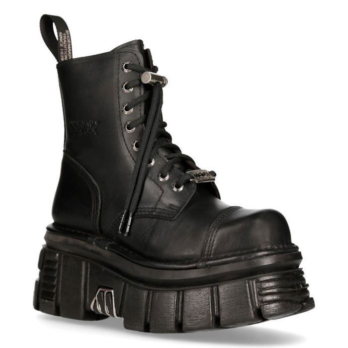 Bottes de tour de combat en cuir noir New Rock- M-NEWMILI083-S21 Bottes de tour de combat en cuir noir New Rock- M-NEWMILI083-S21