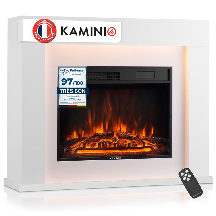 KAMINIO® Matti Modern 38 Blanche Cheminée électrique à Poser - Cheminée décorative chauffante avec effet de flamme
