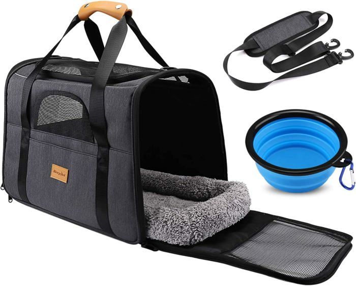 Meilleurs prix pour Morpilot Breathable and Foldable Cat Transport Bag with Removable Plush Mattress and Adjustable Shoulder Strap   Bowl