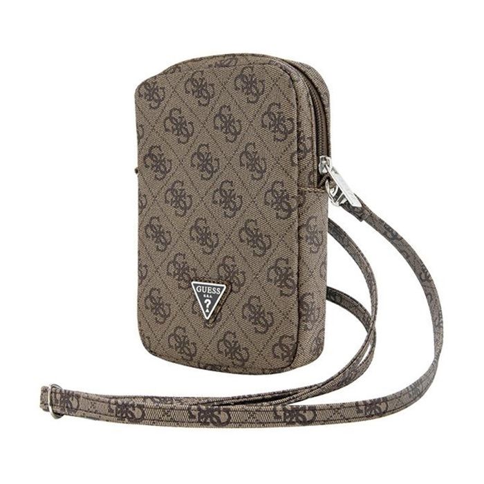 Guess Sac à Bandoulière pour Téléphone Zippé Motif 4G avec Logo Triangulaire Marron - vue 4