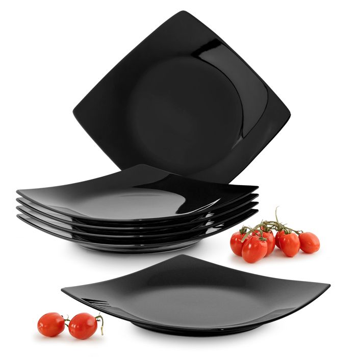 KONSIMO EPIRI Assiettes plates 6 pièces céramique premium design moderne lave-vaisselle/micro-ondes - noir