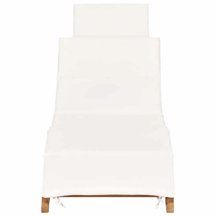 MGH - NEUF Chaise longue/transat - pliable - avec coussin - blanc crème Bois de teck CC1160