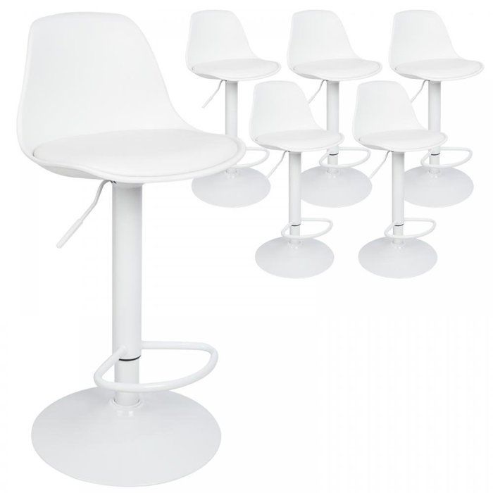 Tabourets de Bar Lot de 6 - MIPAN - Chaises de bar avec Repose - Réglable en Hauteur - Pieds pivotant 360° - Blanc