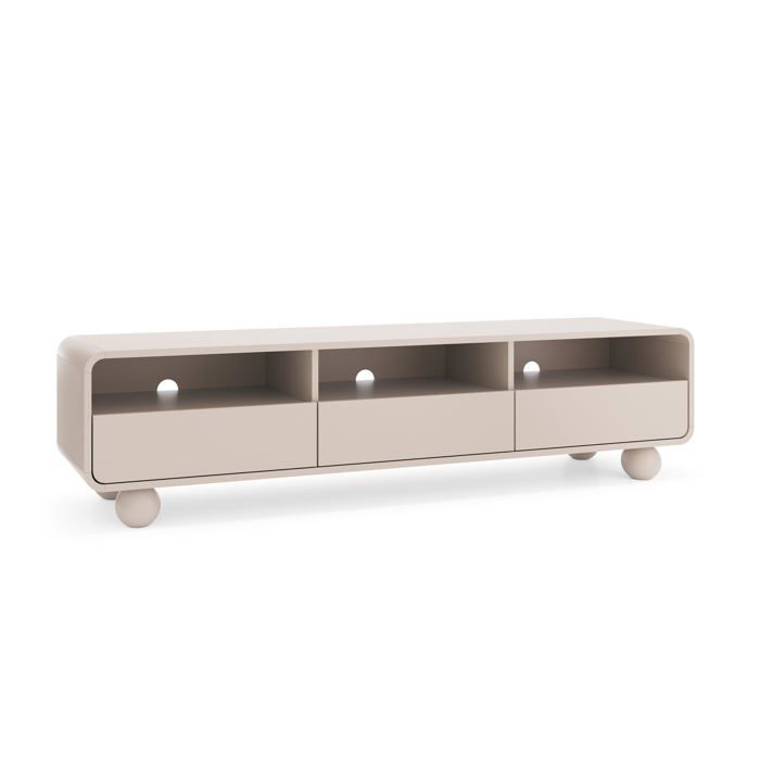 Meuble TV Cachemire avec étagères et portes – Design moderne pieds boule 180 x 44 x 39 cm