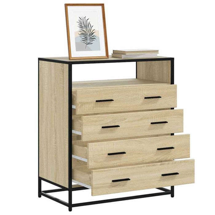 Commode - Chêne Sonoma - 4 tiroirs - 70x41x835 cm - Style Industriel