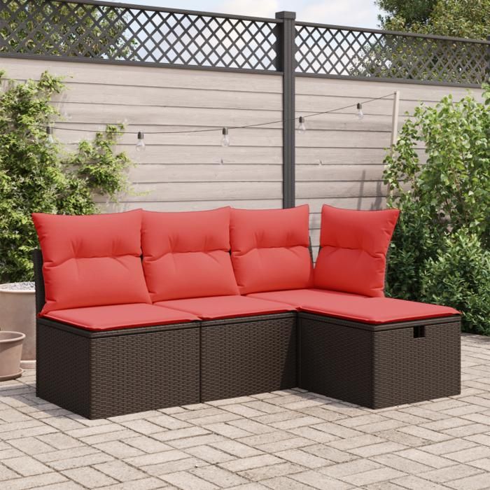 Pouf de jardin avec coussin Marron 55x55x37 cm en poly rotin