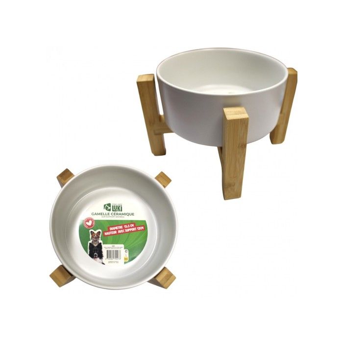 Mon ami Luki - Gamelle céramique avec support bois - POUR Chien et Chat - 80%CERAMIQUE / 20%BOIS