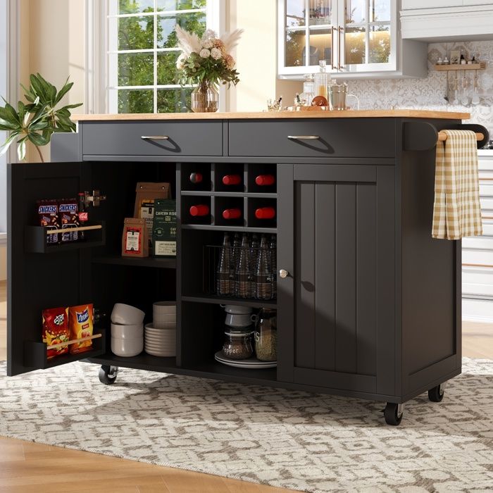 Buffet de Cuisine 2 Portes 2 TiroirsChariot de ServiceEspace de RangementArmoire de Cuisine Porte-Serviettes102x45x92cmNoir