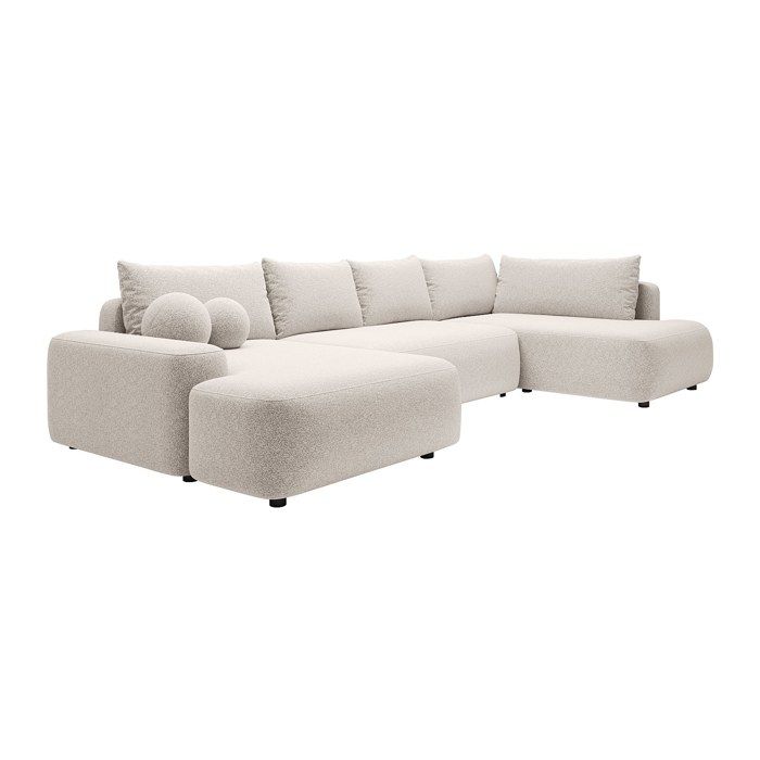 Grand canapé dangle gauche panoramique convertible en tissu chiné crème DAVISO