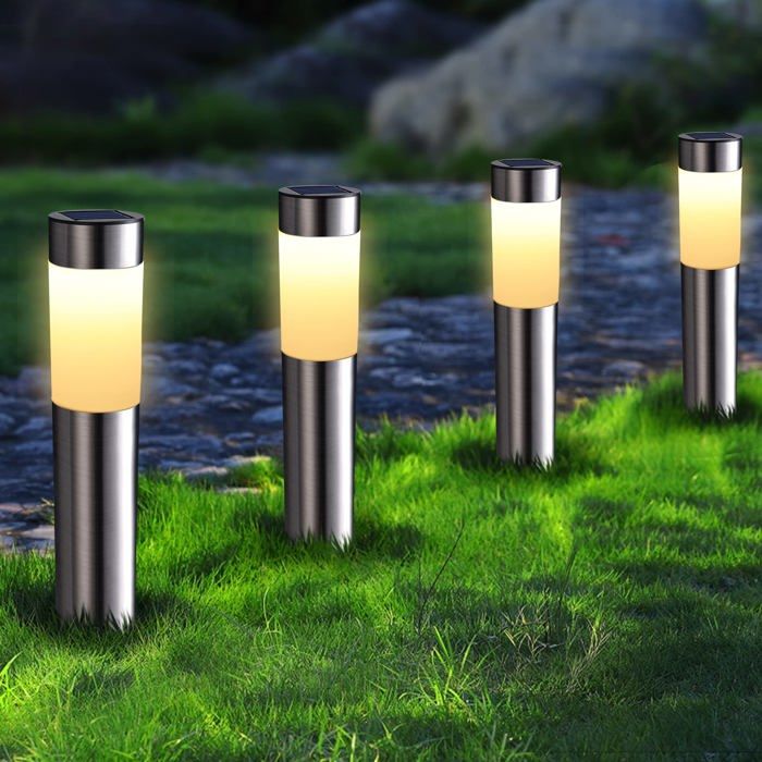 Lot de 4 Lampe Solaire Exterieur Jardin en Acier Inoxydable Étanches Cylindriques Pour Jardin Lampe Solaire de Jardin