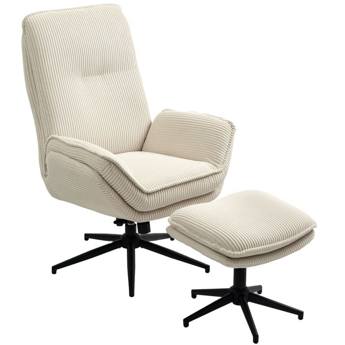 Fauteuil salon avec repose-pieds - HOMCOM - dossier inclinable assise rembourrée - velours côtelé - 72 x 83 x 107 cm - beige