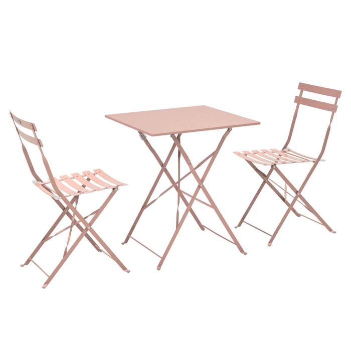 Table de jardin et 2 chaises 60 cm rose poudré Rome - Oviala