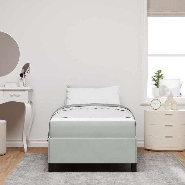 Lit avec matelas - UU - Gris clair - 100x200 cm - Tissu - Bois dingénierie - Cadre à lattes - Matelas inclus