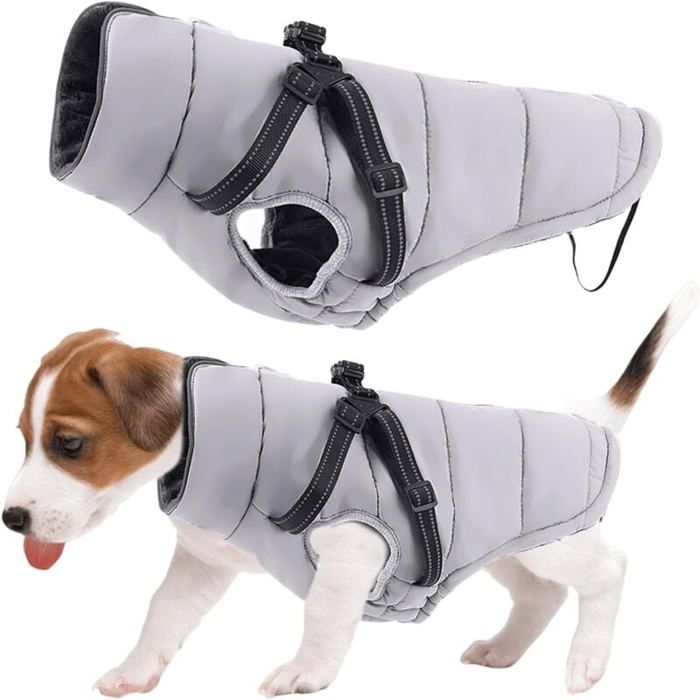 Meilleurs prix pour Manteau Imperméable pour Chien Veste Chaude: Gris M Manteau pour Chien Imperméable avec Harnais Manteau dhiver pour Chien M
