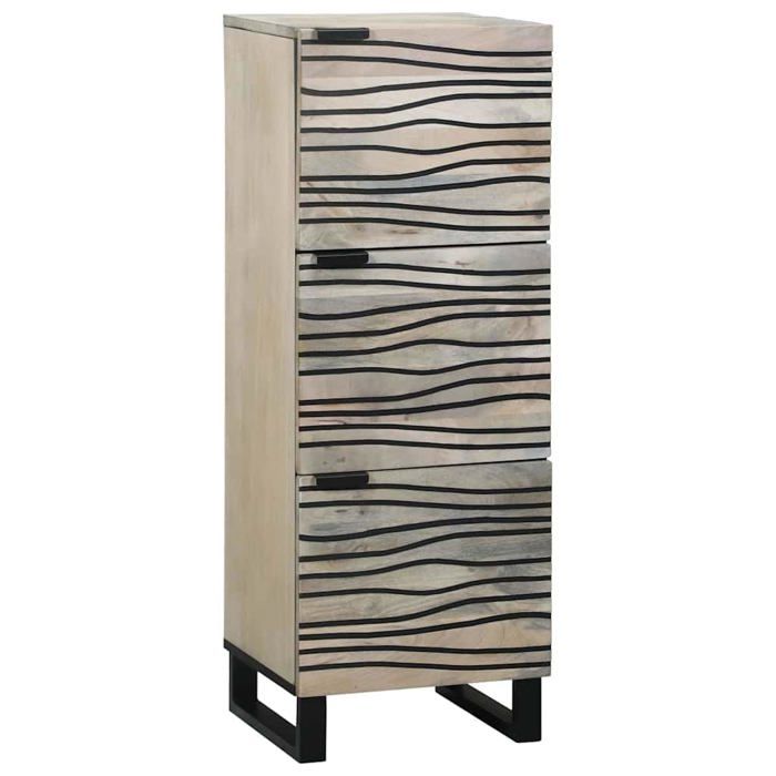 Buffet haut rustique - vidaXL - Blanc et Noir - Bois de mangue massif - 40x33x110 cm - 3 portes - Assemblage requis