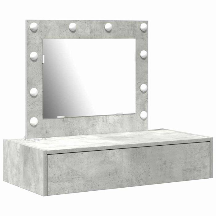Coiffeuse moderne - vidaXL - Gris - Bois dingénierie - 83x40x70 cm - 1 tiroir - Miroir intégré - Éclairage LED