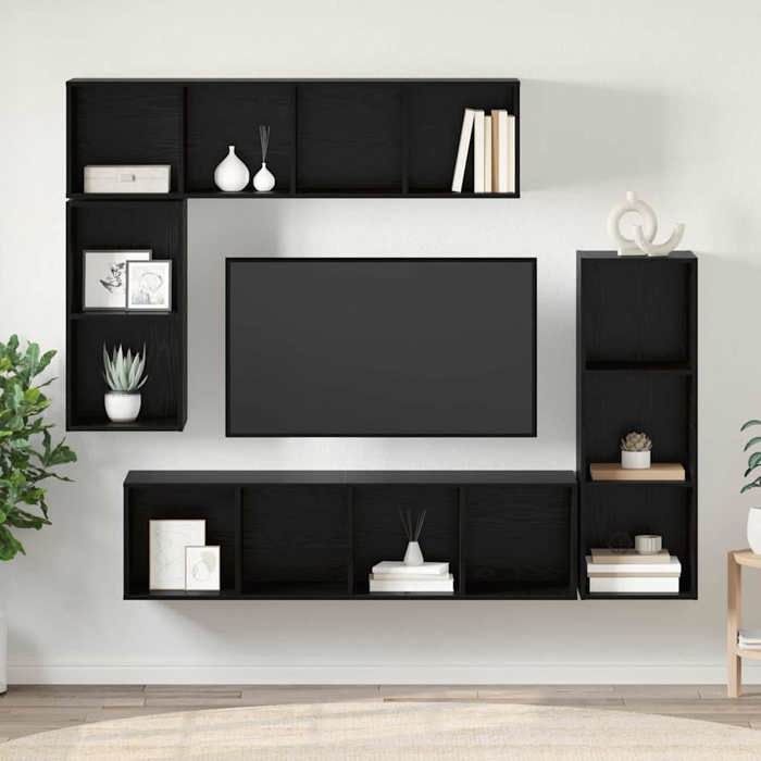 SALE Janvier MODERNE Armoires TV - MGH - Meubles TV 4 pcs - Pour salon - Chêne noir - Bois dingénierie 37x37x142.5 cm TT3880