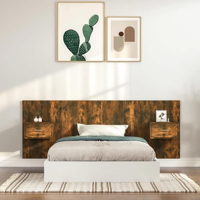 Tête de lit avec armoires - vidaXL - Chêne fumé - Bois dingénierie - 120x1 5x80 cm - 2 tables de chevet Tête de lit avec armoires - vidaXL - Chêne fumé - Bois dingénierie - 120x1 5x80 cm - 2 tables de chevet