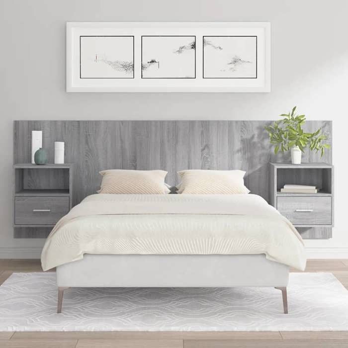 Tête de lit avec armoires - vidaXL - Sonoma gris - Bois dingénierie - 120x15x80 cm - 2 tables de chevet