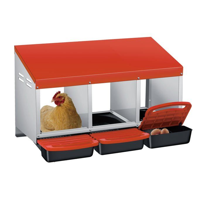 Pondoir pour Poules Nichoirs 3 cases avec perchoir et Triple bac de recyclage des œufs- Antirouille /Étanche/ Ventilé - Orange