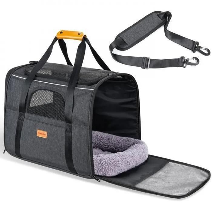Sac Transport Chat Chien - Respirant et Pliable - Noir - Polyester - 46* 32* 36 cm