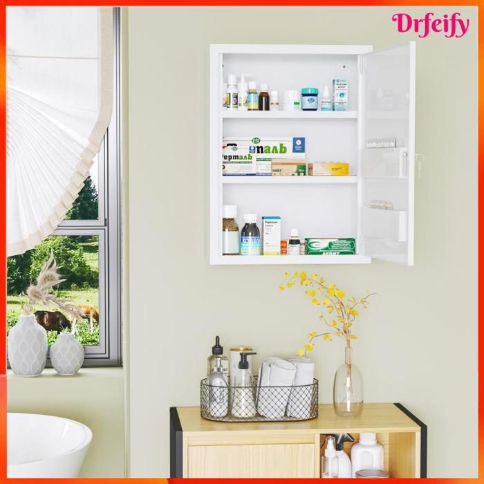 Armoire à pharmacie murale - AKOZON - 8228 - 2 étagères 3 niveaux - Porte verrouillable (2 clés) - 40x15x535 cm