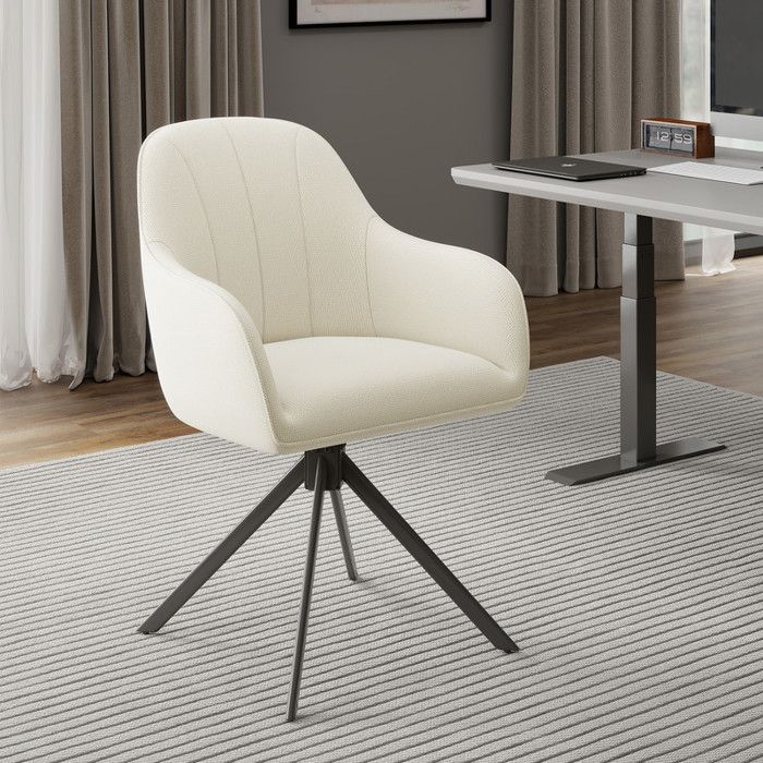 Chaise de Salle à Manger Pivotante 360°Chaise Rembourrée en tissu lin avec Accoudoirs Cuisine Salon BureauStyle Moderne Beige