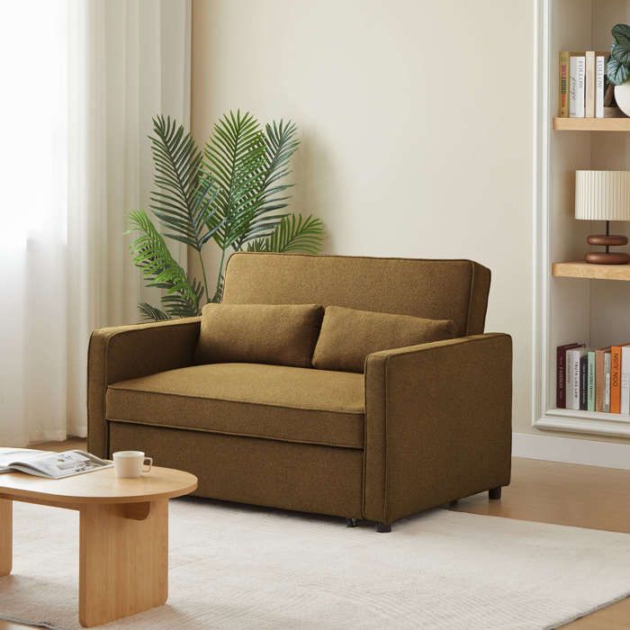 Canapé droit convertible NEVA 2 places tissu marron