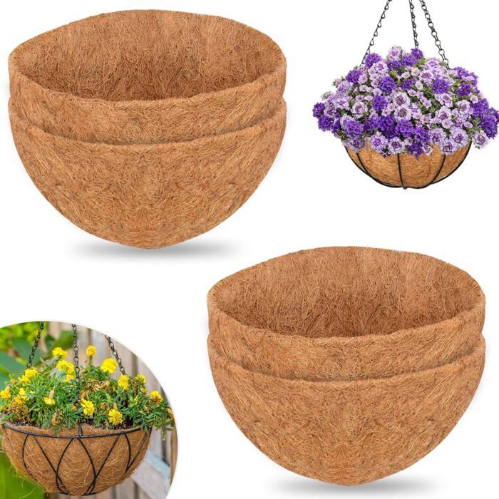 Doublures Rondes en Fibre de Coco 100% Naturelle - 4 Pièces Diamètre 305 cm pour Pots Suspendus 12 Pouces