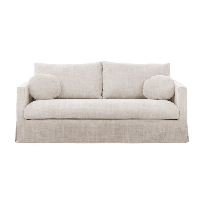 LEONIE - Canapé droit tissu chenille déhoussable 3 places Beige LEONIE - Canapé droit tissu chenille déhoussable 3 places Beige