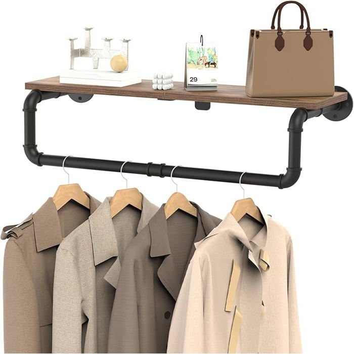 Industrial Tringle Vetement Murale Avec Etagere Porte Manteau Portants en fer éConomisez De L Espace 70x26x15cm