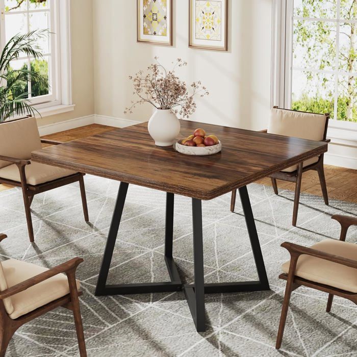 Table de Salle à Manger Industrielle de 80x80x75cm-pour 4 Personnes - rectangulaire - Cuisine - Salon - Marron Rustique