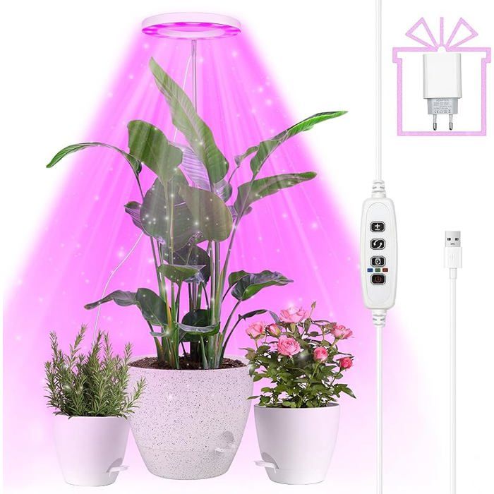 Lampe de croissance LED spectre complet hauteur ajustable minuterie 1 tête beige lot de 1