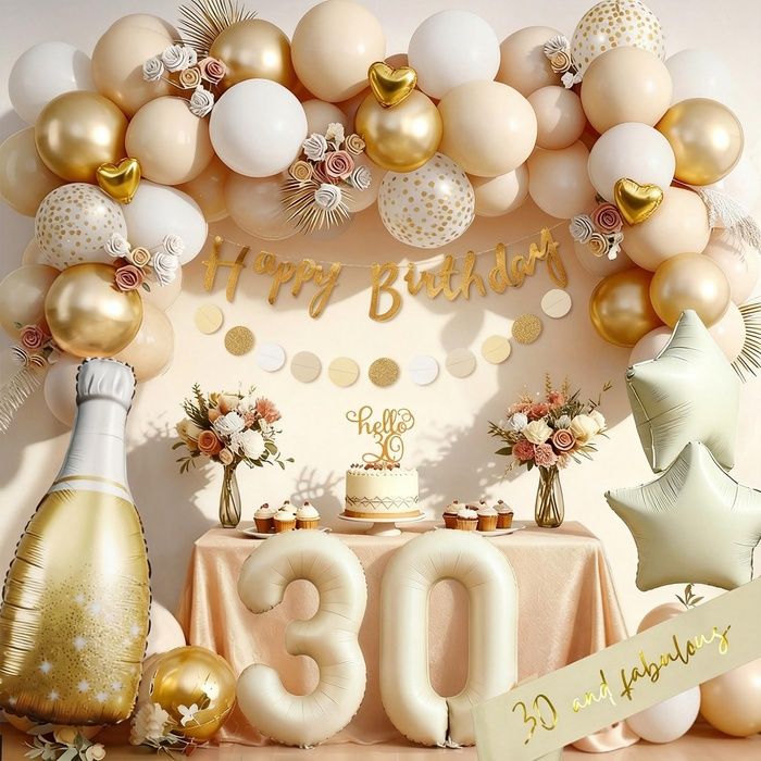 Anniversaire 30 Homme Femme 30 Deco Ballon 30 Anniversaire de Fête en Beige Or pour Garcon Fille Arche Ballon 30 BALLON DECORATIF