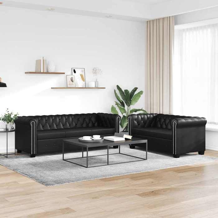 Maison Exclusive - Canapé Chesterfield à 2 places et à 3 places noir