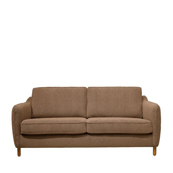 Vornay - Canapé convertible express 2 places en tissu pieds bois foncé - Caramel chiné
