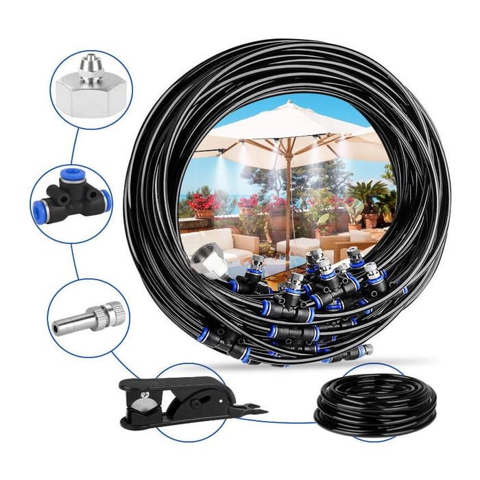 Kit de Brumisation Extérieur 20 m avec 20 Buses en Laiton Système de Brumisation pour Terrasse Pergola et Patio Raccord 3/4