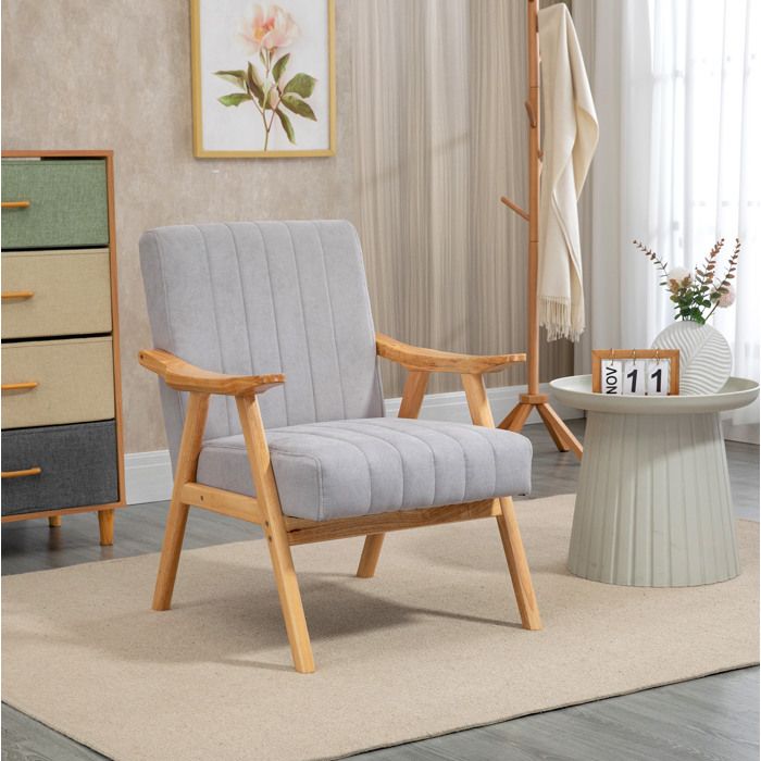 Fauteuil de relaxation scandinave EVRYAE 68 x 74 x 82 cm avec accoudoirs pour salon ou chambre gris clair