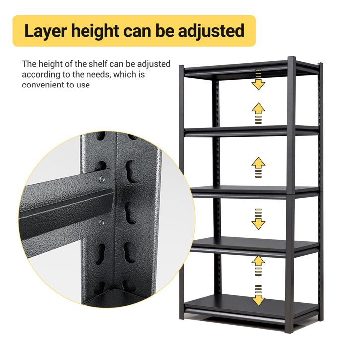 Étagère métallique lourde 5 niveaux 80 x 40 x 160 cm noire réglable en hauteur charge totale 650 kg