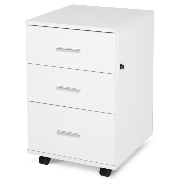 Caisson de Bureau Rangement Bureau sur Roulettes 3 Tiroirs Verrouillables 40 x 40 x 61 5 cm Blanc