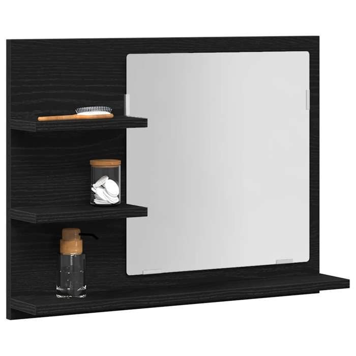 Meuble Rangement - HAOSHOP - Miroir de salle de bain chêne noir 60x10 5x45cm bois ingénierie&01_39125