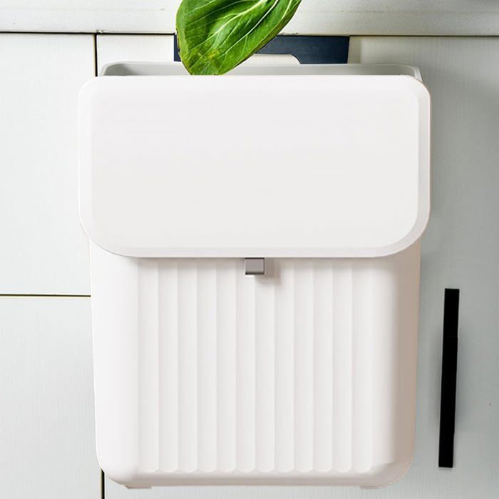 Poubelle de cuisine suspendue - 9 L - Blanc - Plastique - Rectangulaire - Type à rabat - Couvercle amovible