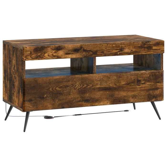 Nouveau Meuble TV LED Chêne fumé Bois dingénierie poids:15.99 kg_17096