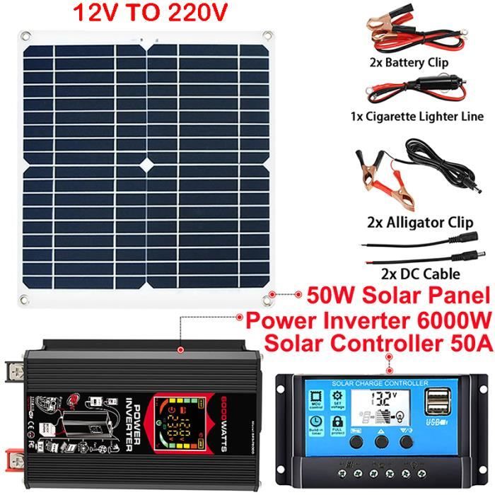 12V à 220V 6000W-Solar Power Generation System Power Inverter Intelligent LCD Display 50W Solar Panel 12V To