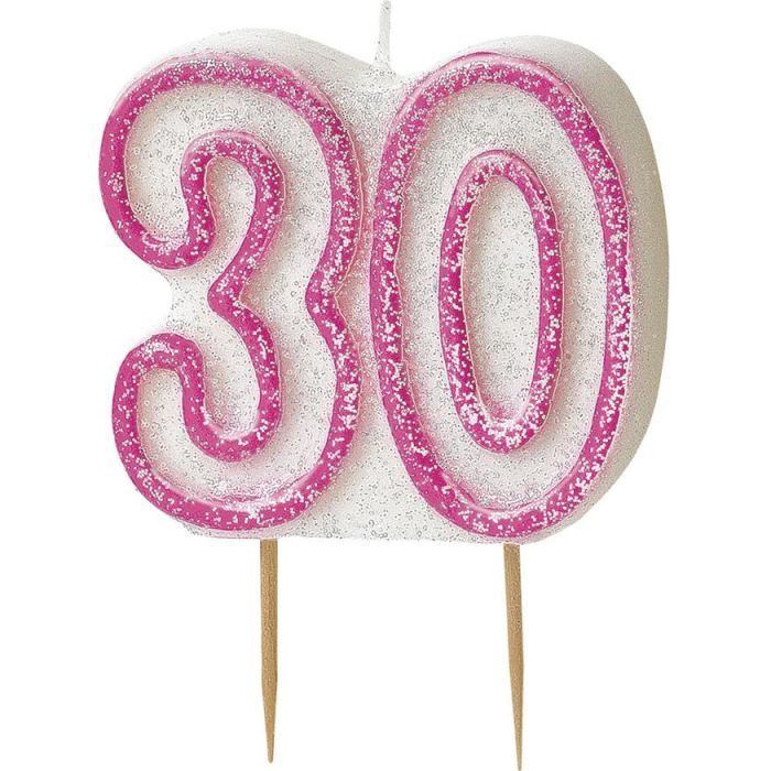 Bougie d'anniversaire sur pic 30 ans rose pailleté 7 cm : Deguise-toi,  achat de Decoration / Animation