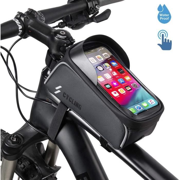 Sacoche de Cadre vélo, Sacoche Vélo Téléphone Etanche Support Téléphone Vélo VTT Guidon Pochette avec Écran Tactile Sensible