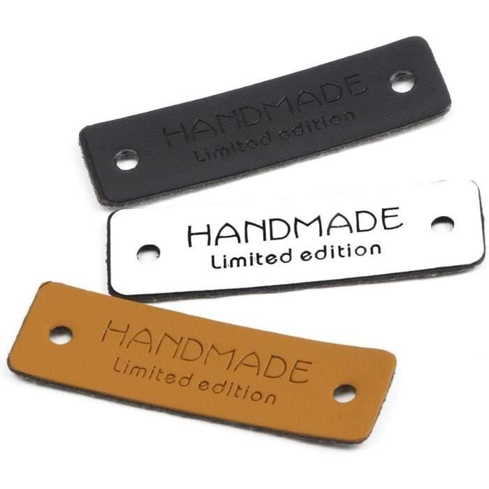 Lot De 10 étiquettes En Cuir PU 5 Cm - Marron - Pour Marquer Vos Créations Faites Main