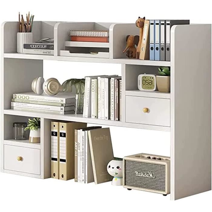 Étagère De Bureau En Bois 66x22x35 Cm - 5 Compartiments, Rangement Pratique Pour Livres Et Fournitures